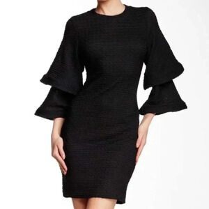 Gracia Black Bell Sleeve Tight Cable Knit Dress Womens Size Small
